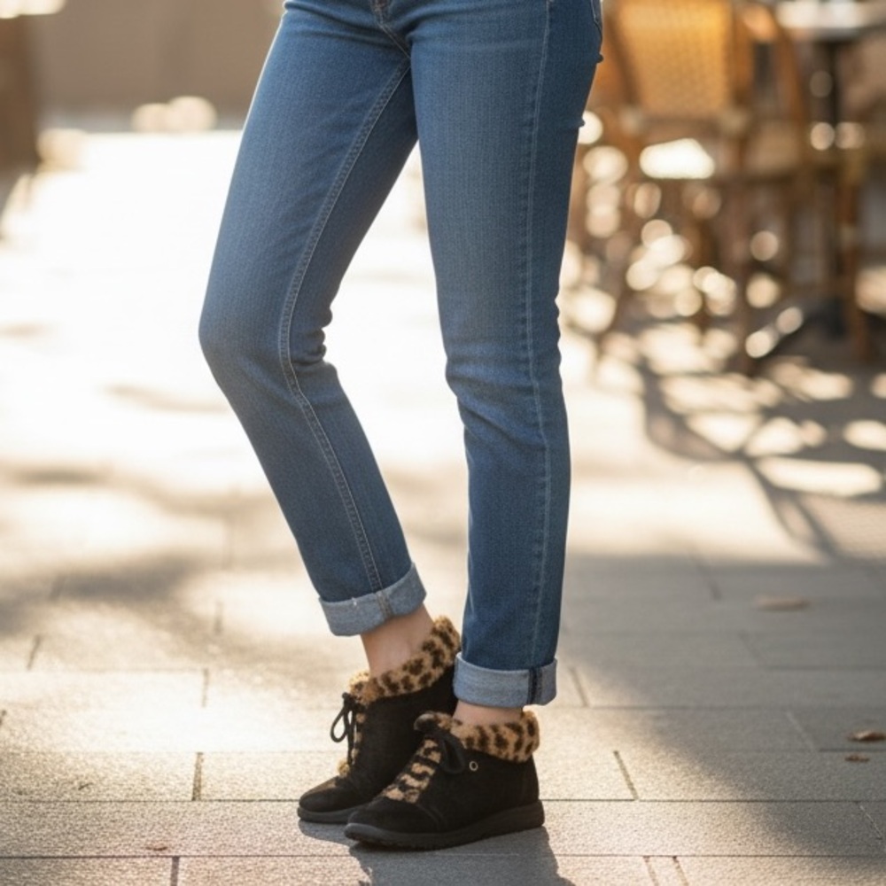 Women's Black and Tan Fur-Lined Sneakers